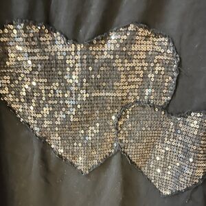 Angela Mara Oversized long sleeve shirt with sequin hearts.